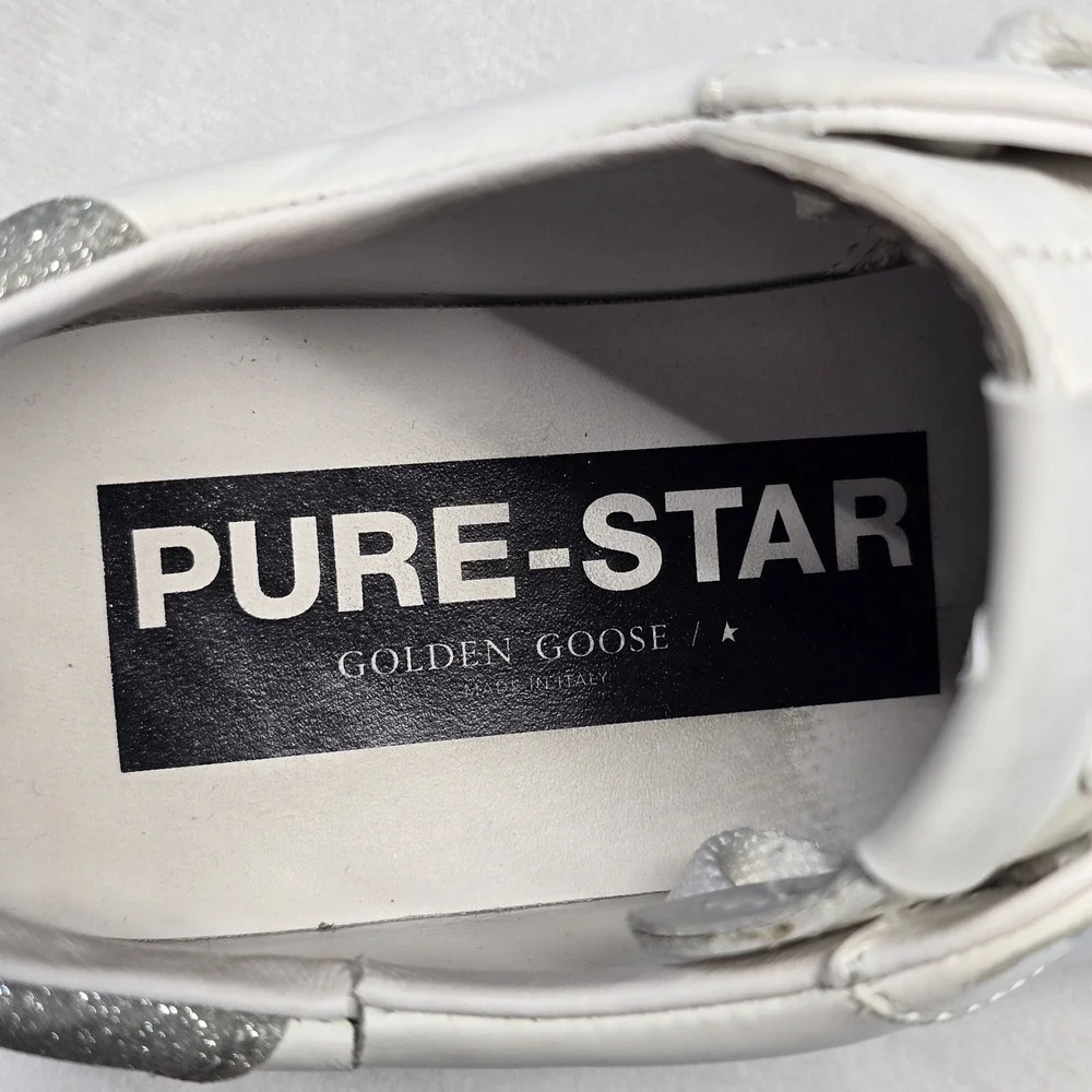Golden Goose White Leather Pure- Star Low Top Sneakers Size 7us/37eu  Glitter - Picture 3 of 16